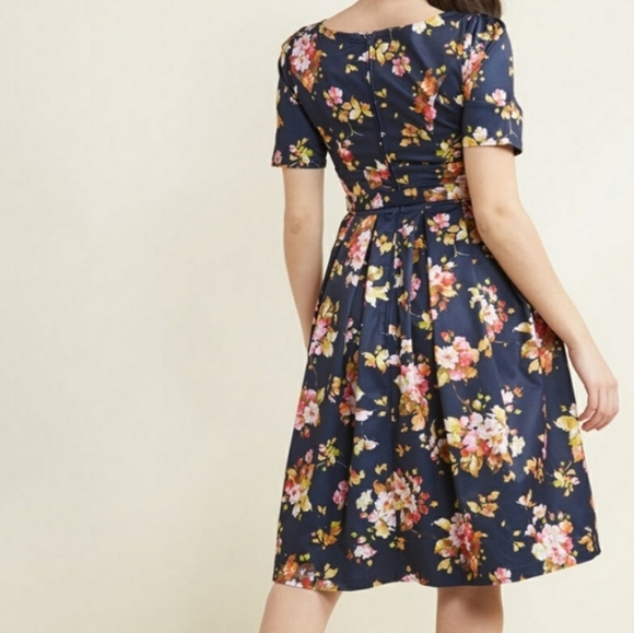 ModCloth Navy Floral Elegant Fit & Flare Dress - Picture 2 of 10